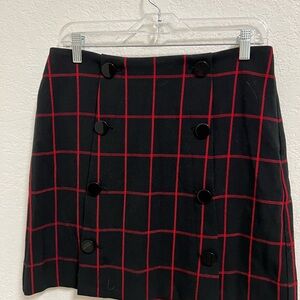 LOFT Black and Red Checkered Mini Skirt